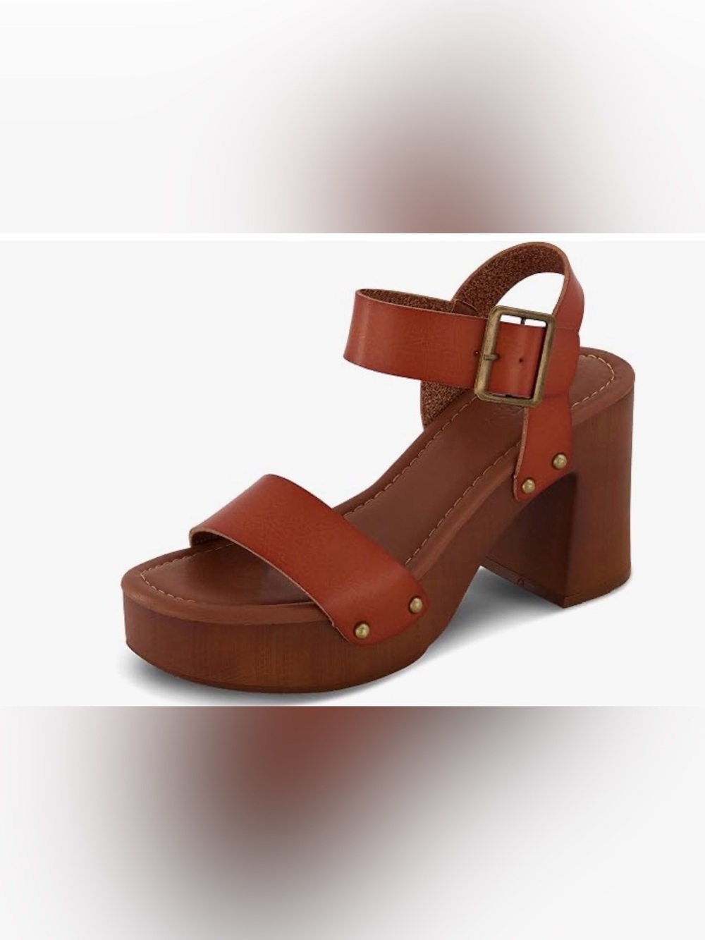 Women's Cognac Platform Sandal with Ankle Buckle